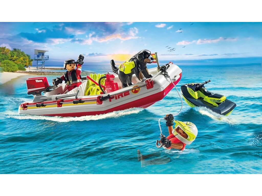 Playmobil Action Heroes Bateau de pompier avec Jet Ski 71464