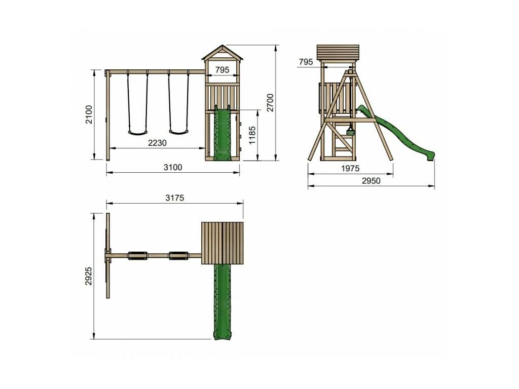 Parco giochi Carlit L Tela con parete di arrampicata con doppia altalena Masgames MA700264