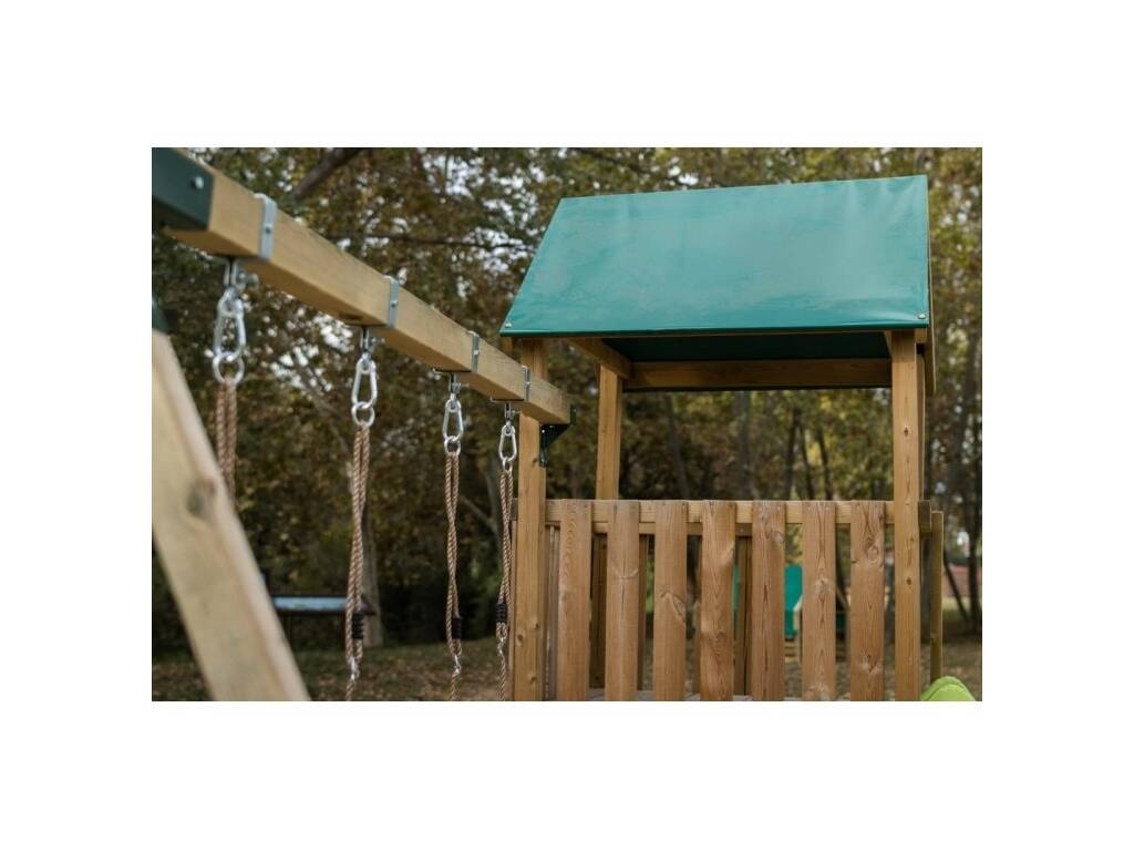 Tibidabo Lona L aire de jeux avec maison de jeux, rampe d'escalade et balançoire double Masgames