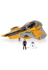 Star Wars Micro Galaxy Squadron Jedi Interceptor avec Anakin Skywalker et R2-D2 Figurine Jazwares 62610035