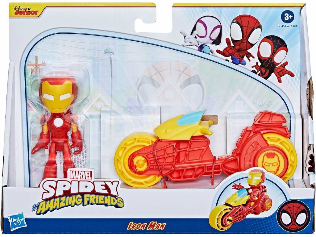 Marvel Spidey And His Amazing Friends Figurine Iron Man avec moto Hasbro F9346