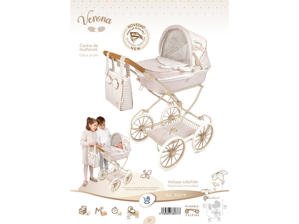 Passeggino per bambole Verona pieghevole con borsa