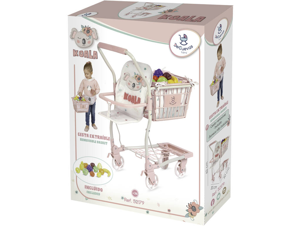 Carrello della spesa Koala con portabebè, cesto e set 12 frutti DeCuevas 52179