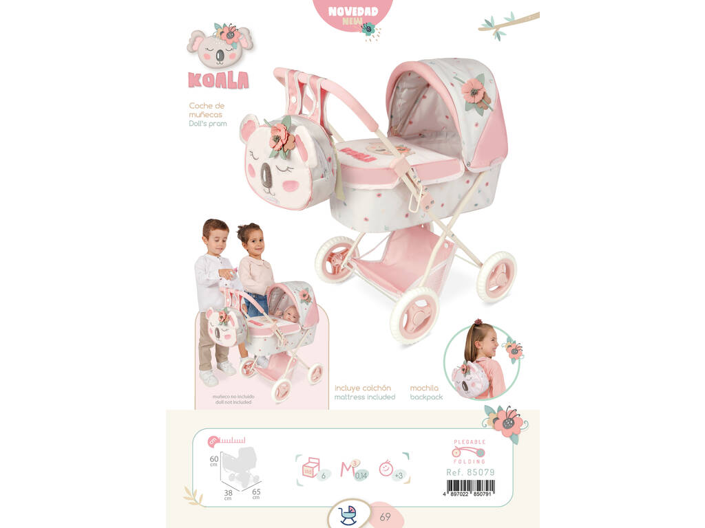 Chariot de poupée pliable Koala avec sac à dos DeCuevas 85079