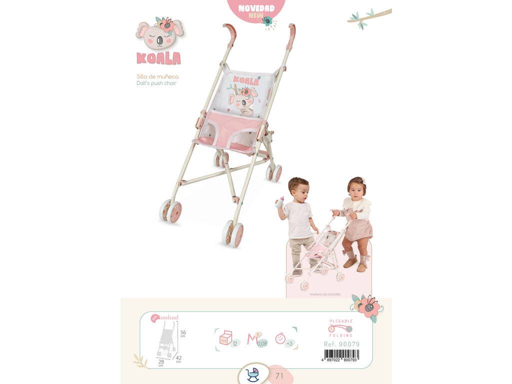 Passeggino per bambole con sedia pieghevole Koala DeCuevas 90079