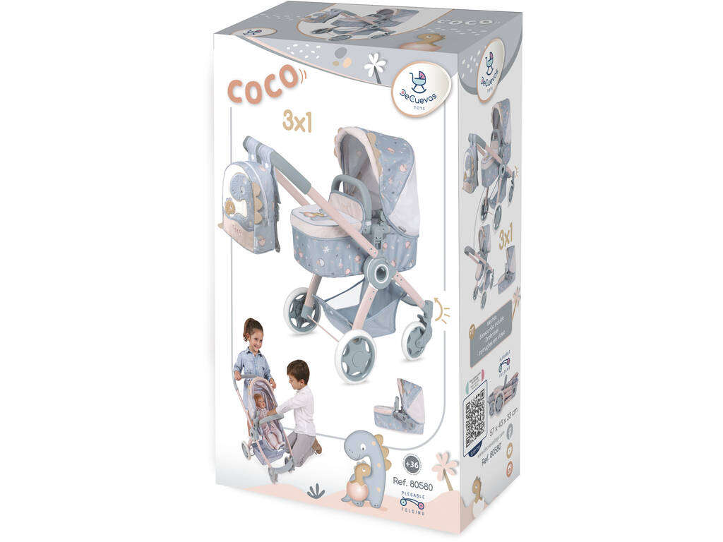 Chariot 3 en 1 pour poupées Coco avec sac à dos DeCuevas 80580