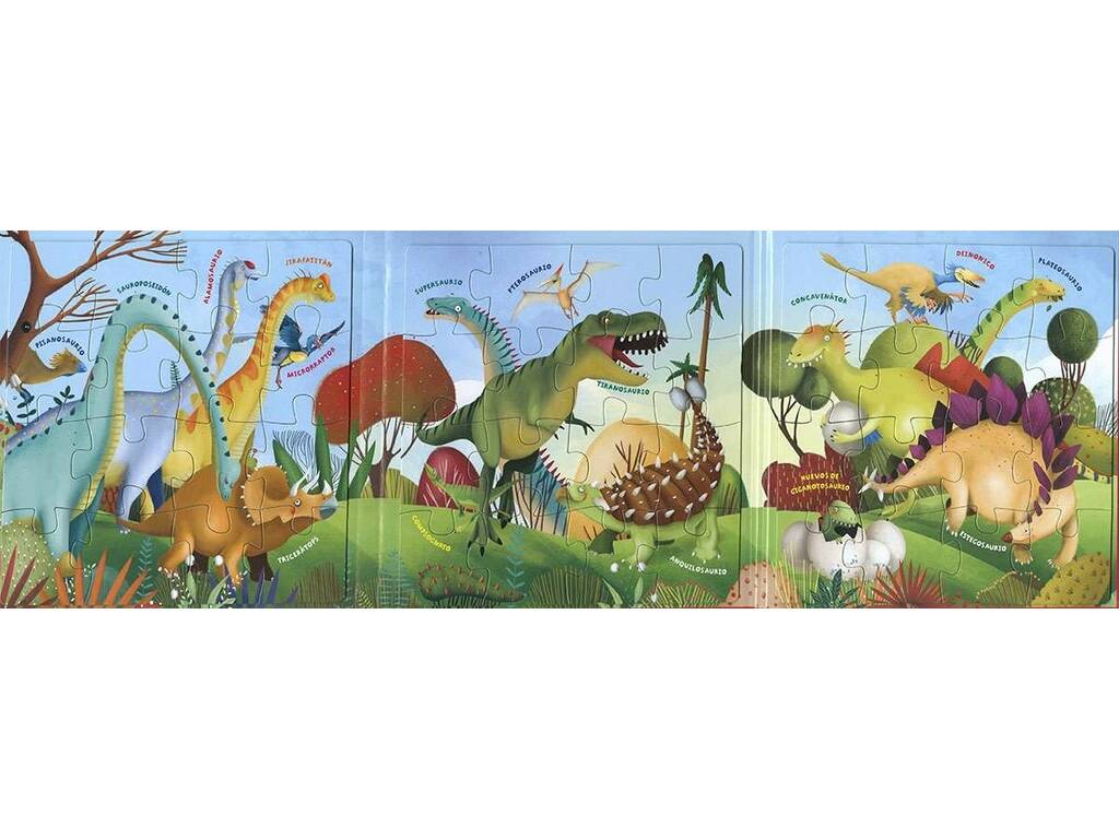 Libro puzzle magnetico Dinosauri con 3 puzzle da 16 pezzi
