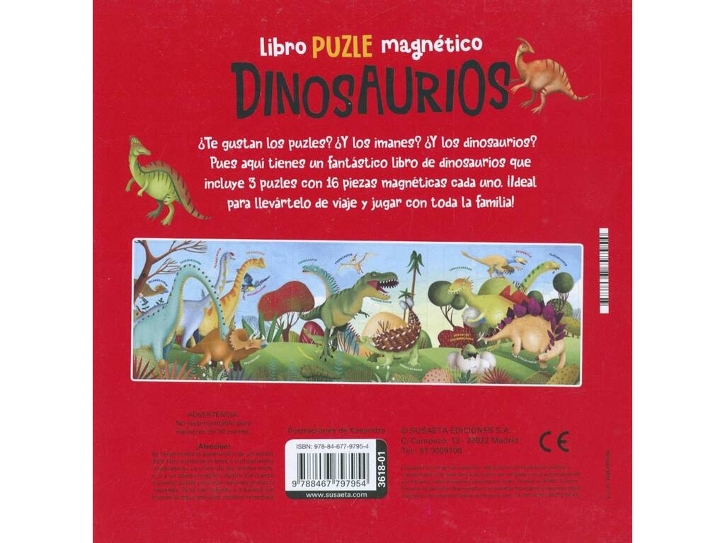 Libro puzzle magnetico Dinosauri con 3 puzzle da 16 pezzi