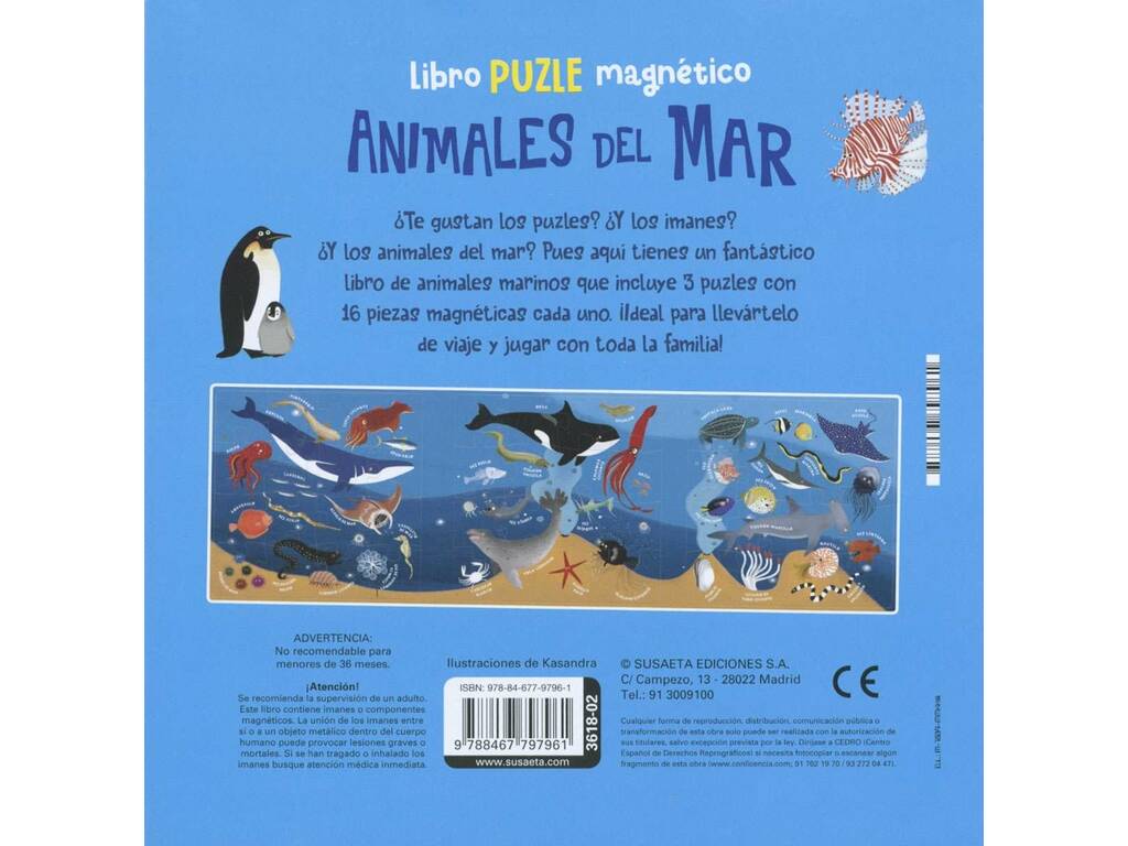 Libro Puzzle magnetico Animali marini con 3 puzzle da 16 pezzi