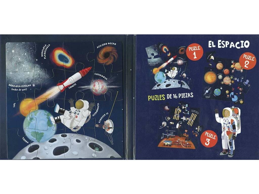 Libro puzzle magnetico Lo spazio con 3 puzzle da 16 pezzi