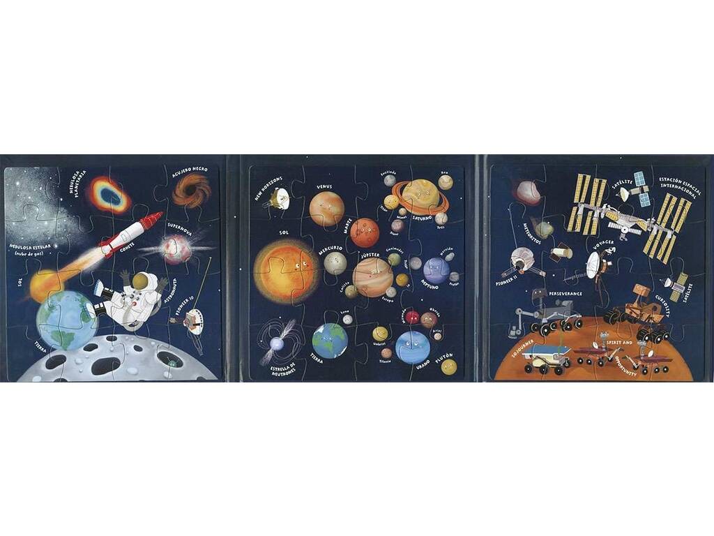 Libro puzzle magnetico Lo spazio con 3 puzzle da 16 pezzi