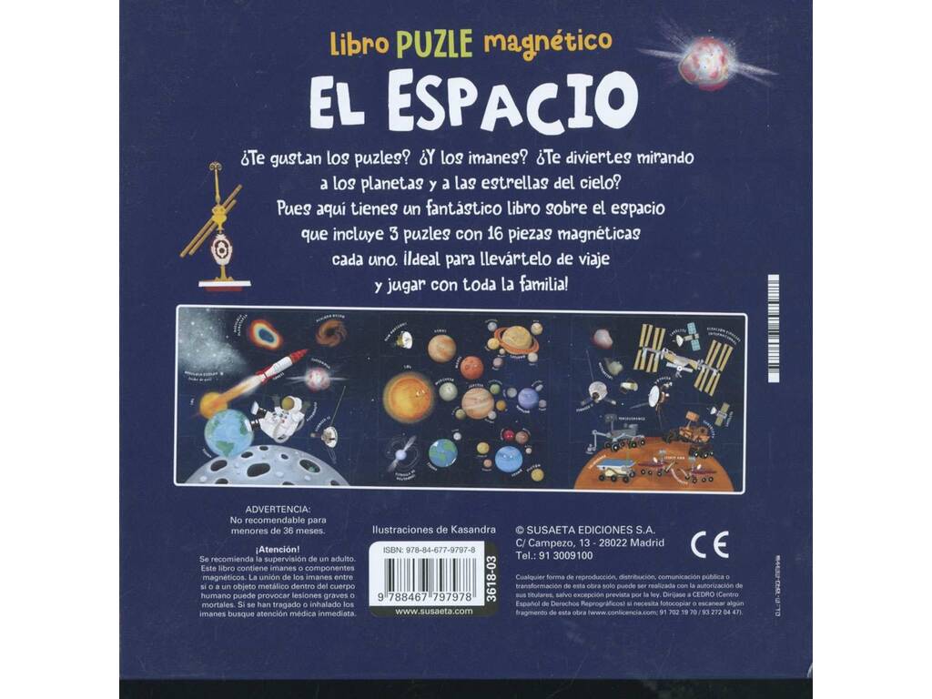 Libro puzzle magnetico Lo spazio con 3 puzzle da 16 pezzi