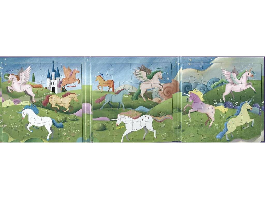 Libro Puzzle magnetico Unicorni con 3 puzzle da 16 pezzi