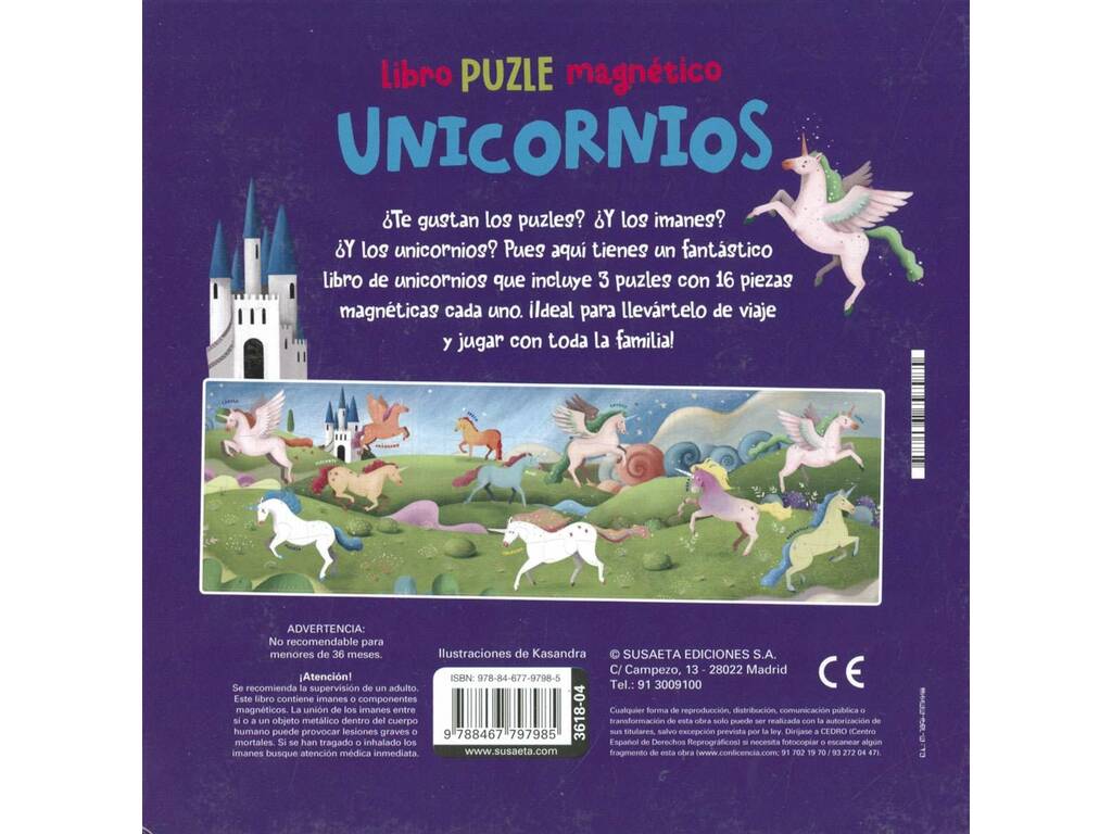 Libro Puzzle magnetico Unicorni con 3 puzzle da 16 pezzi