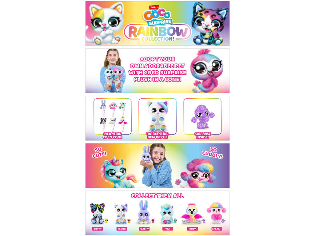 Coco Surprise Rainbow Collection! Cono con peluche e figura sorpresa Zuru 9631SQ1