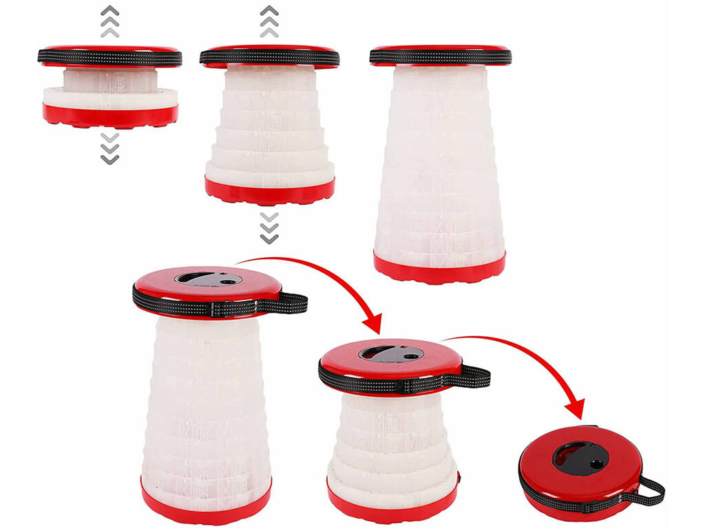 Banqueta Portátil Dobrável Vermelho com Luz