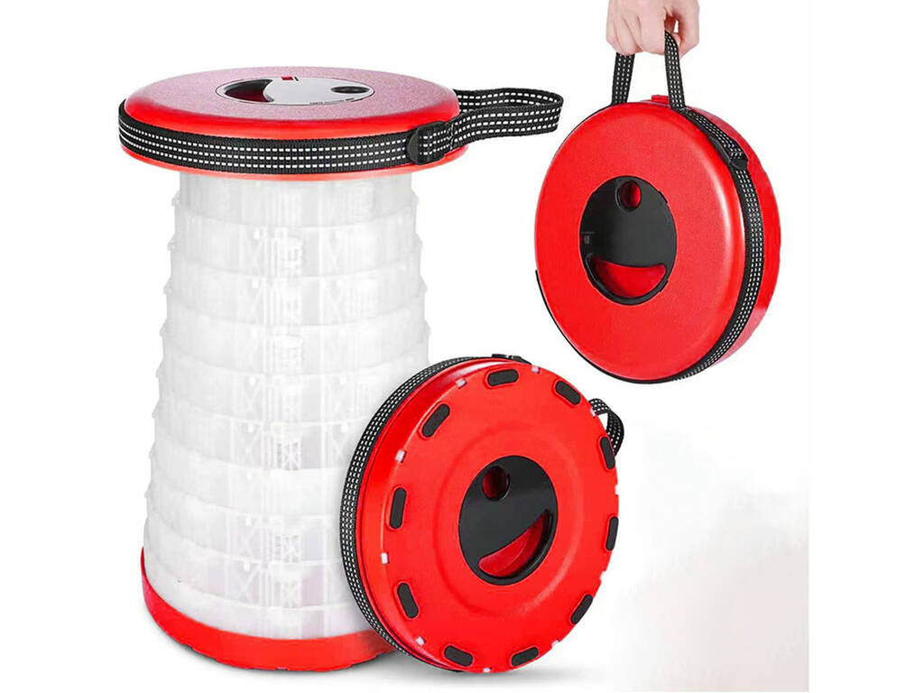 Banqueta Portátil Dobrável Vermelho com Luz