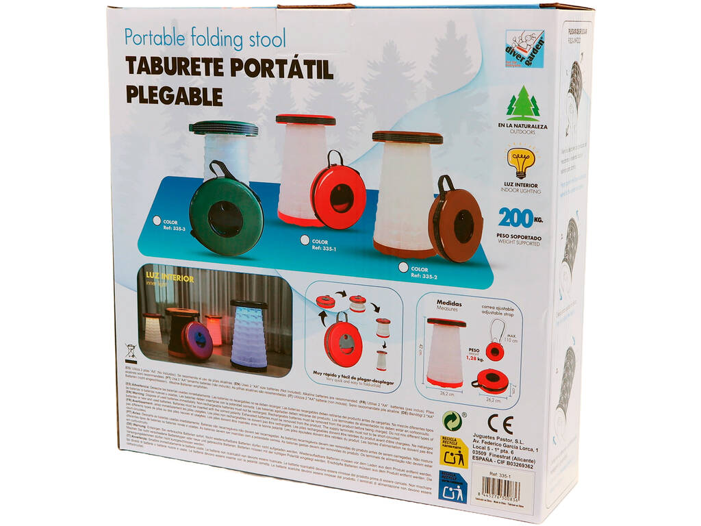 Banqueta Portátil Dobrável Vermelho com Luz