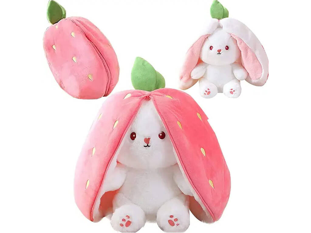 Peluche Réversible Lapin Fraise de 25 cm.