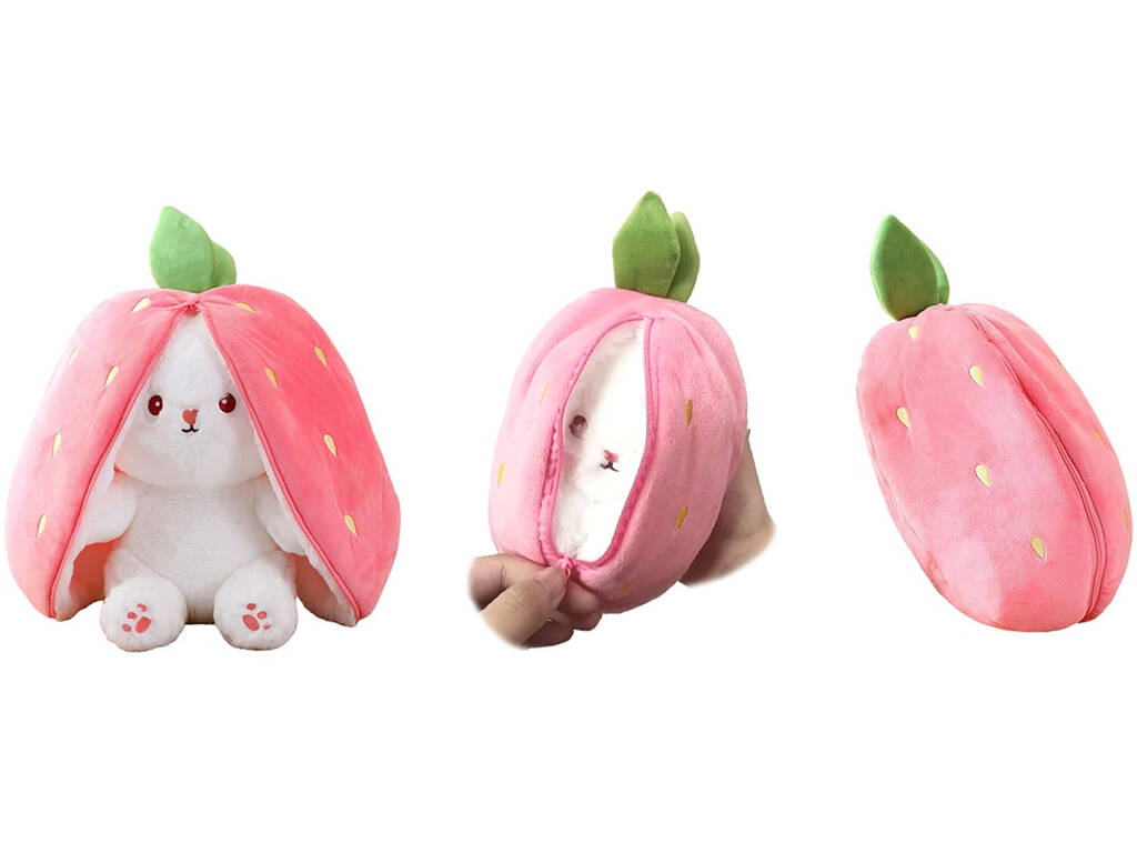 Peluche Réversible Lapin Fraise de 25 cm.
