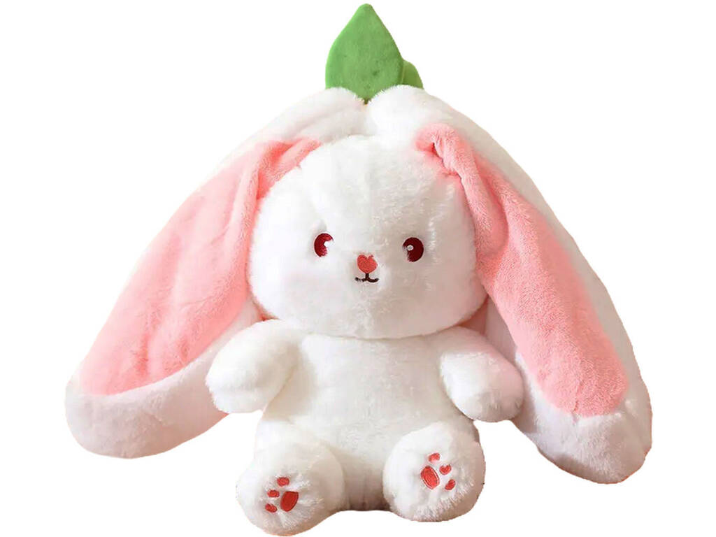 Peluche Réversible Lapin Fraise de 25 cm.