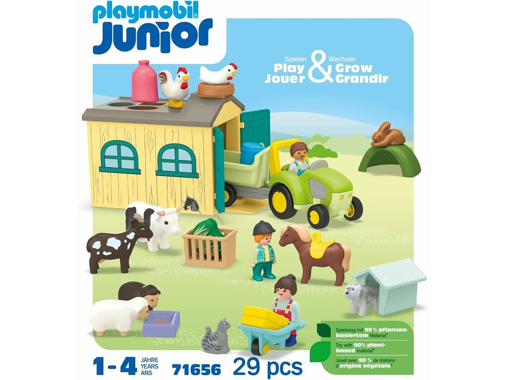 Playmobil Junior Aventura en la Granja con Tractor, Remolque y Animales 71656