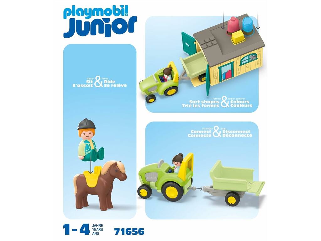 Playmobil Junior Aventura en la Granja con Tractor, Remolque y Animales 71656