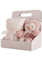 Little Kids Set Plüscheule 25 cm und Rosa Sternendecke von Creaciones Llopis 25529