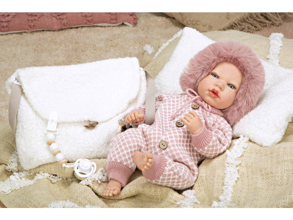 Poupée réincarnée 40 cm. Manuela rose avec sac et coussin par Arias 98168