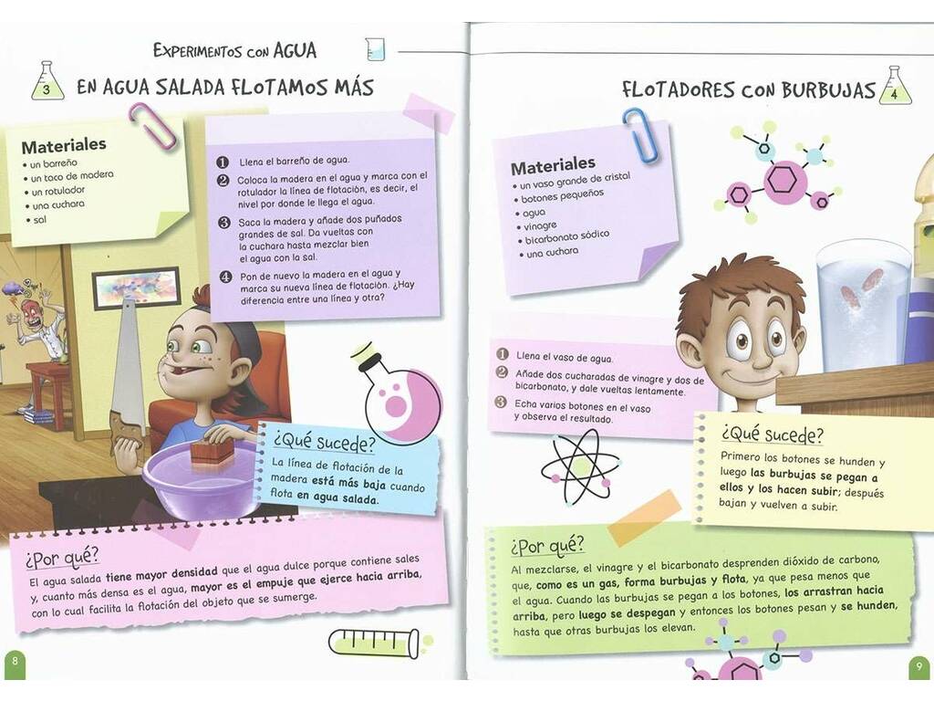 Libro di esperimenti facili con acqua, aria e suono