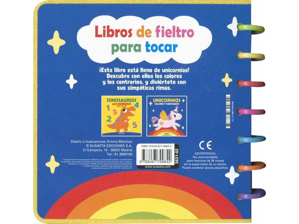 Libro di feltro da toccare Unicorni Colori e contrari