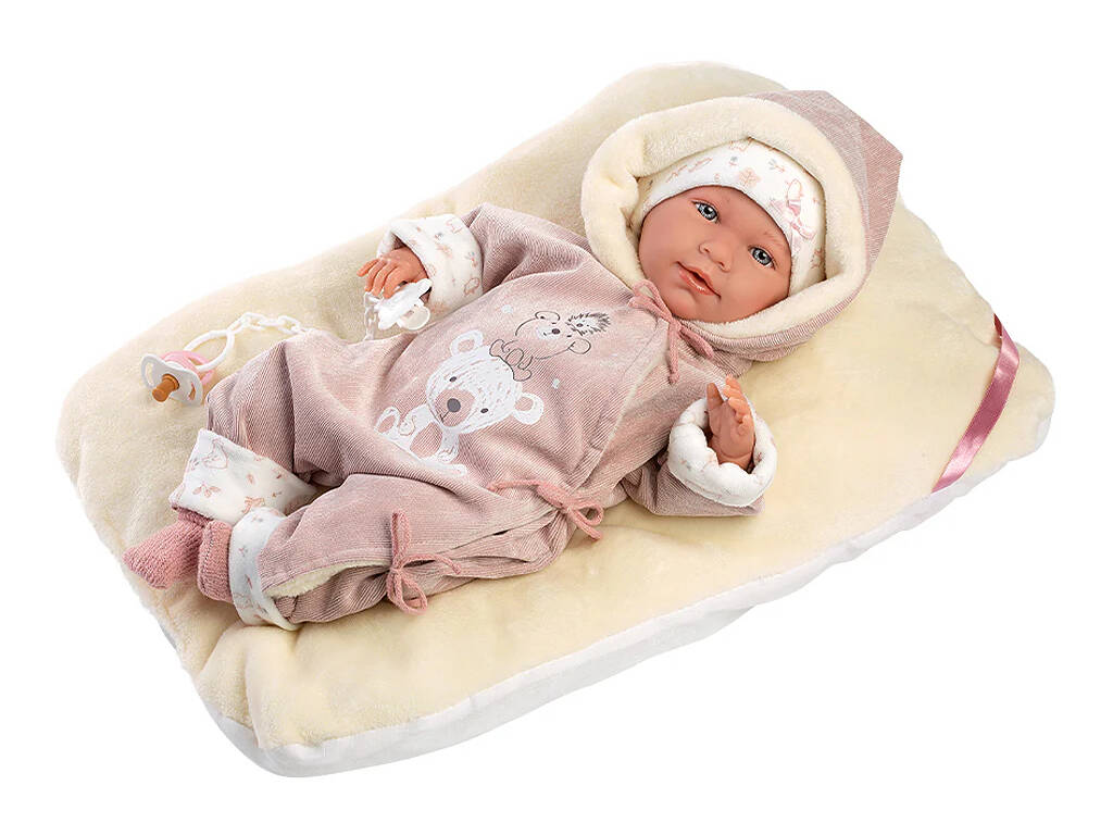 Puppe Baby Neugeborenes Lala Weinen Overall Bären von 42 cm. Llorens 74106
