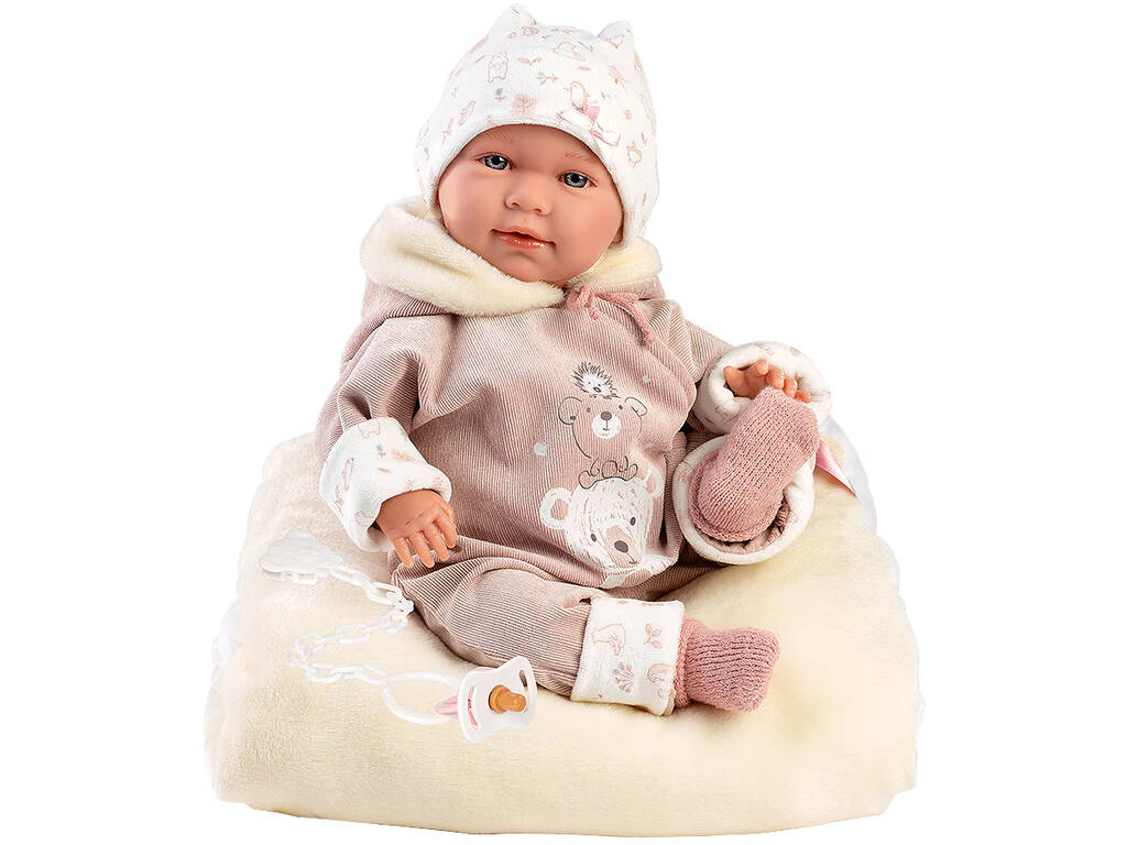 Puppe Baby Neugeborenes Lala Weinen Overall Bären von 42 cm. Llorens 74106