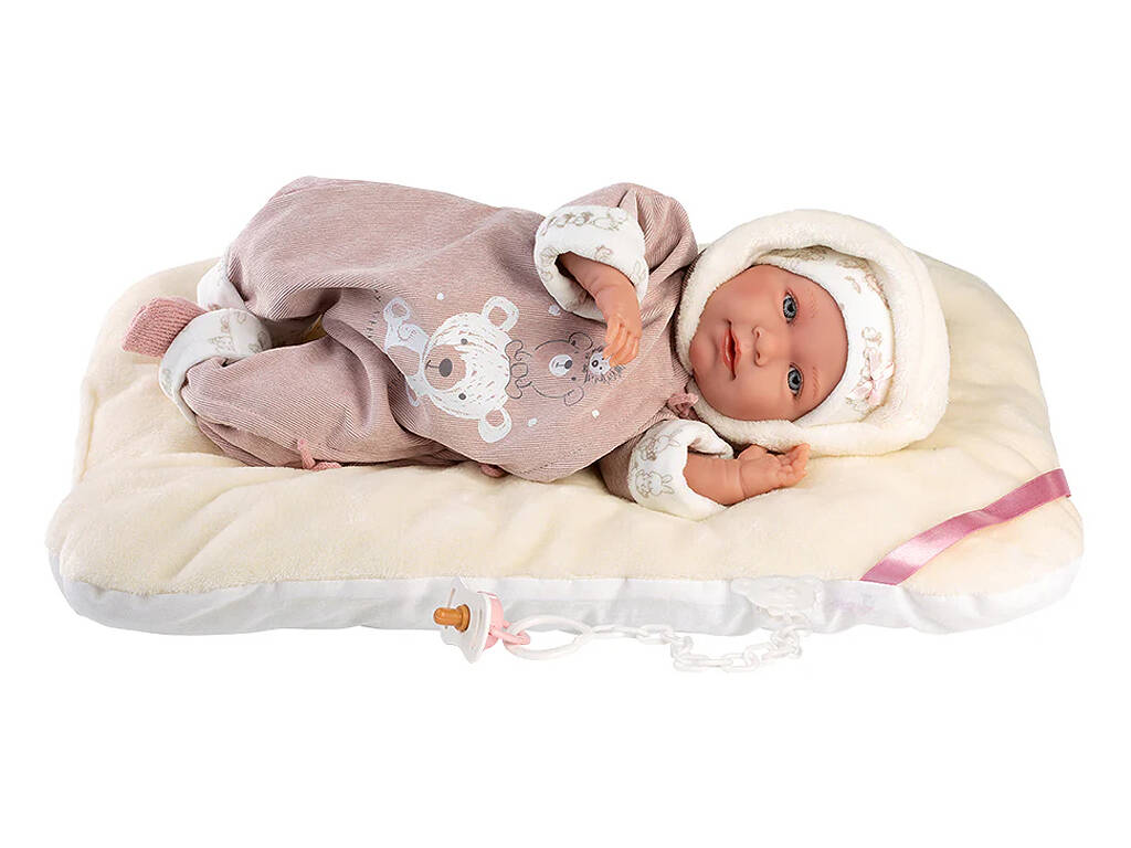 Puppe Baby Neugeborenes Lala Weinen Overall Bären von 42 cm. Llorens 74106