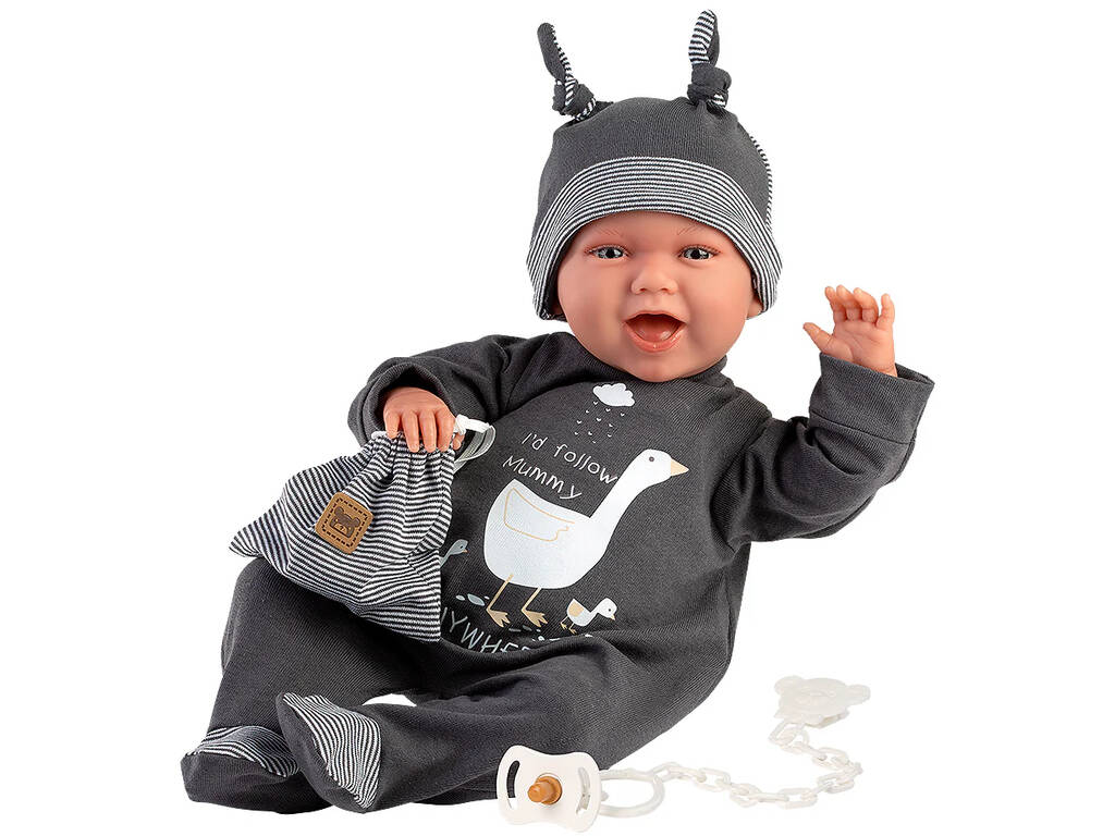 Poupée bébé nouveau-né Mimo Smiles Pyjamas gris 42 cm par Llorens 74107