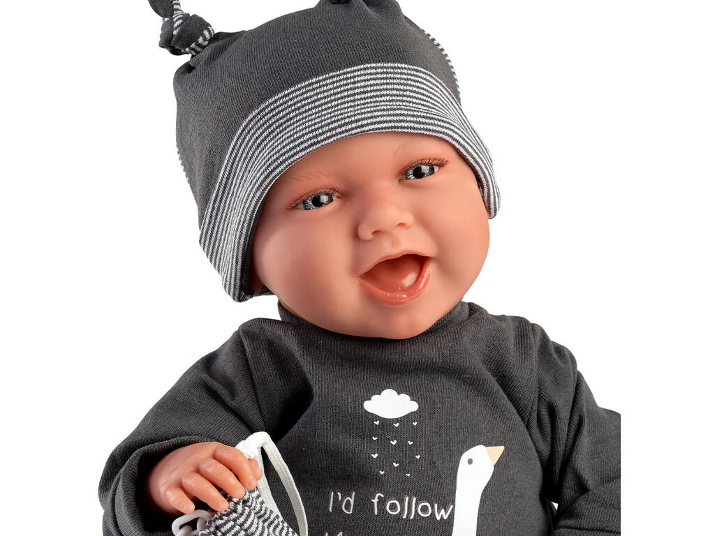 Poupée bébé nouveau-né Mimo Smiles Pyjamas gris 42 cm par Llorens 74107