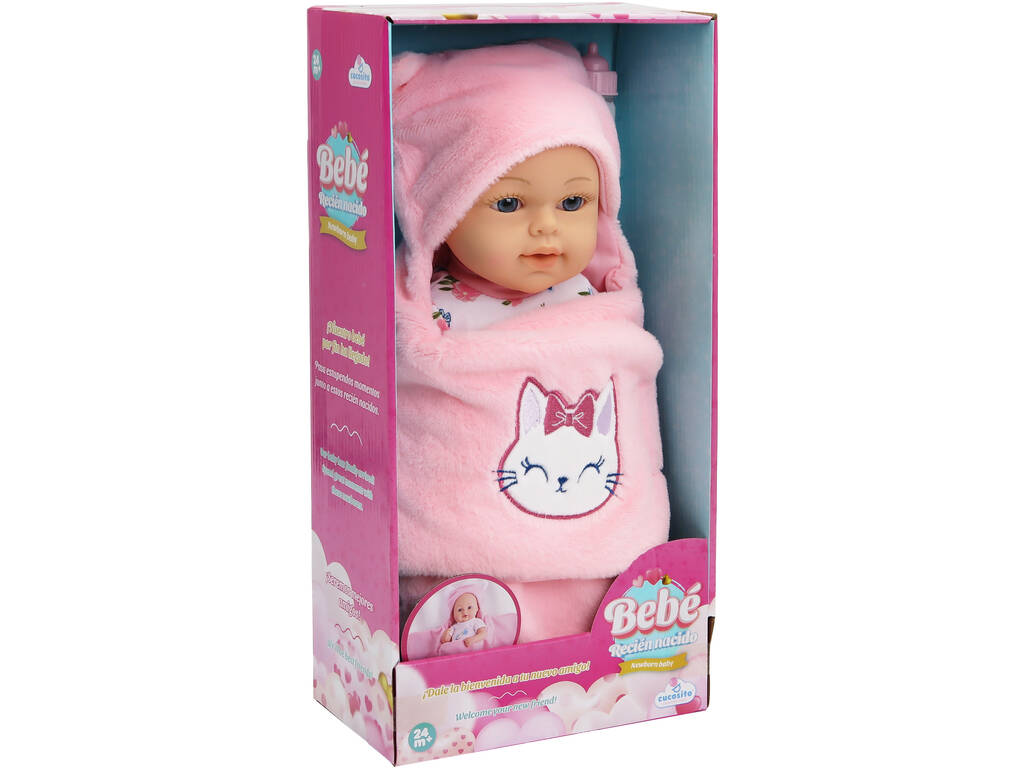 Poupée nouveau-né 30 cm avec porte-bébé rose et biberon