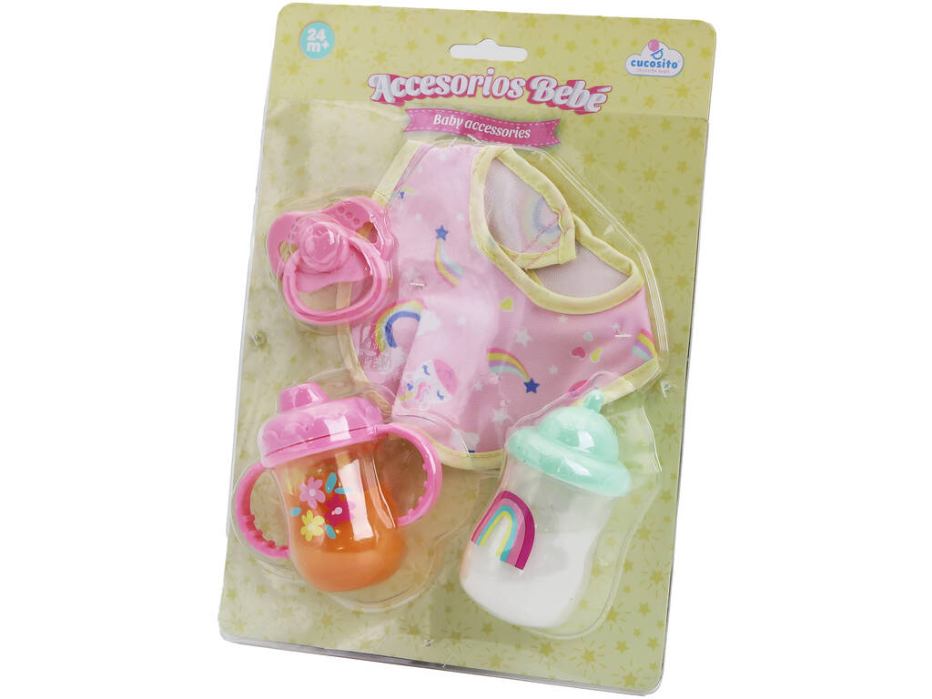 Babyzubehör-Set mit Flasche, Lätzchen und Schnuller