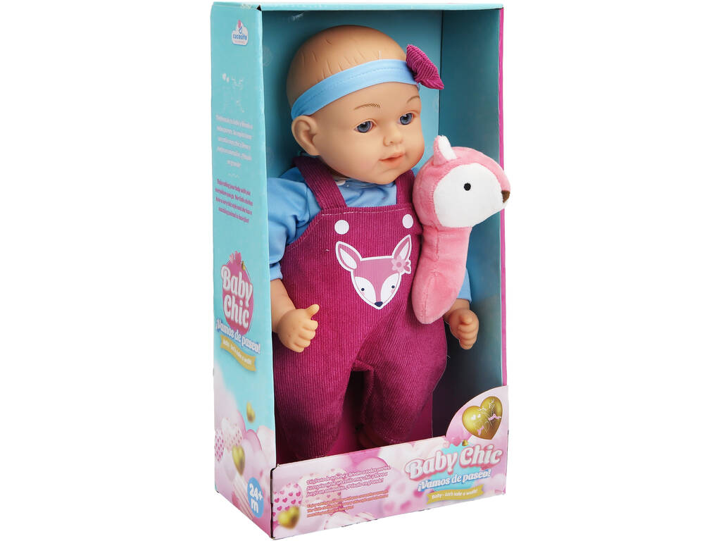 Bambola Bebè Baby Chic da 33 cm con giocattolo animale rosa