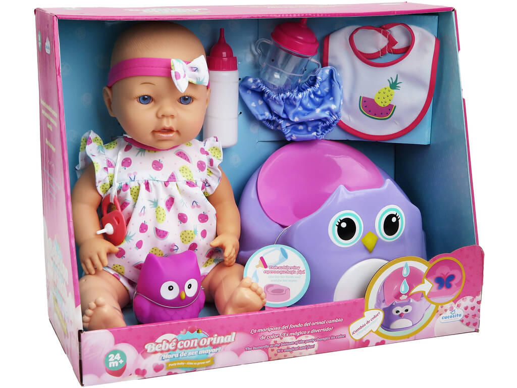 Bebè da 40 cm con vasino, biberon e accessori