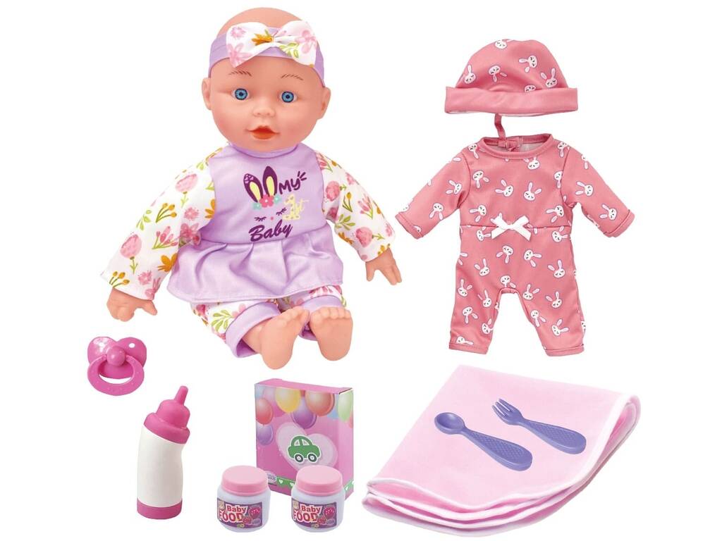 Baby Puppe 27 cm mit Schlafanzug und Zubehör