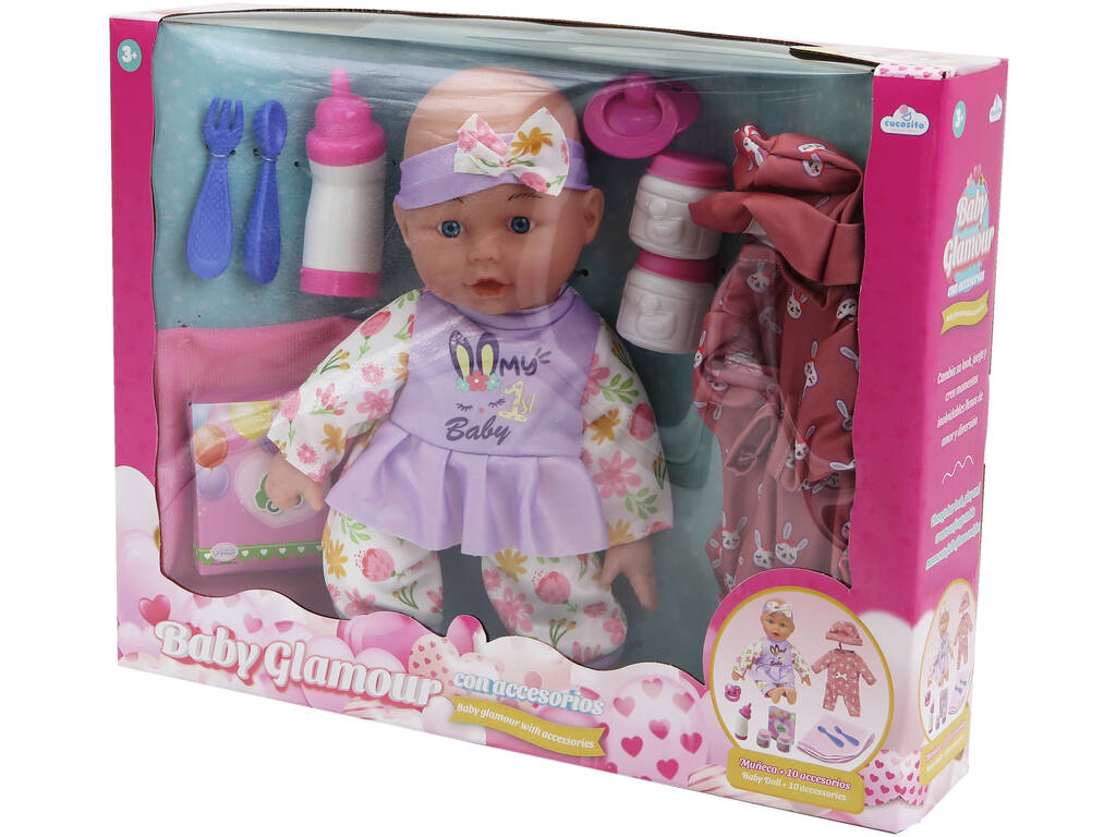 Baby Puppe 27 cm mit Schlafanzug und Zubehör