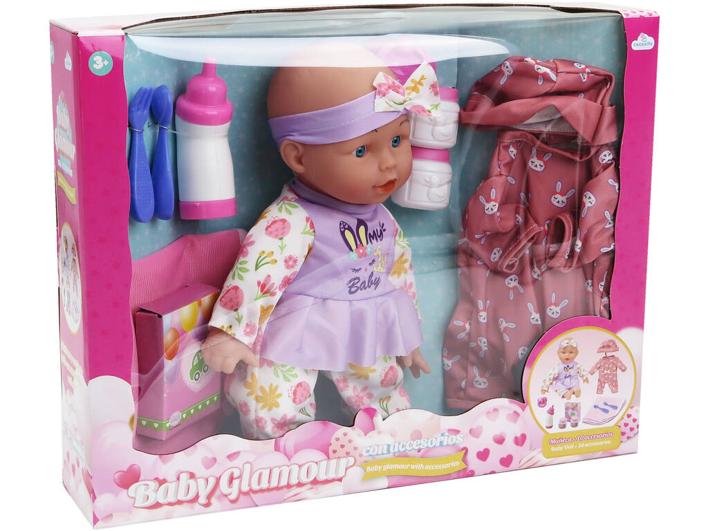 Baby Puppe 27 cm mit Schlafanzug und Zubehör