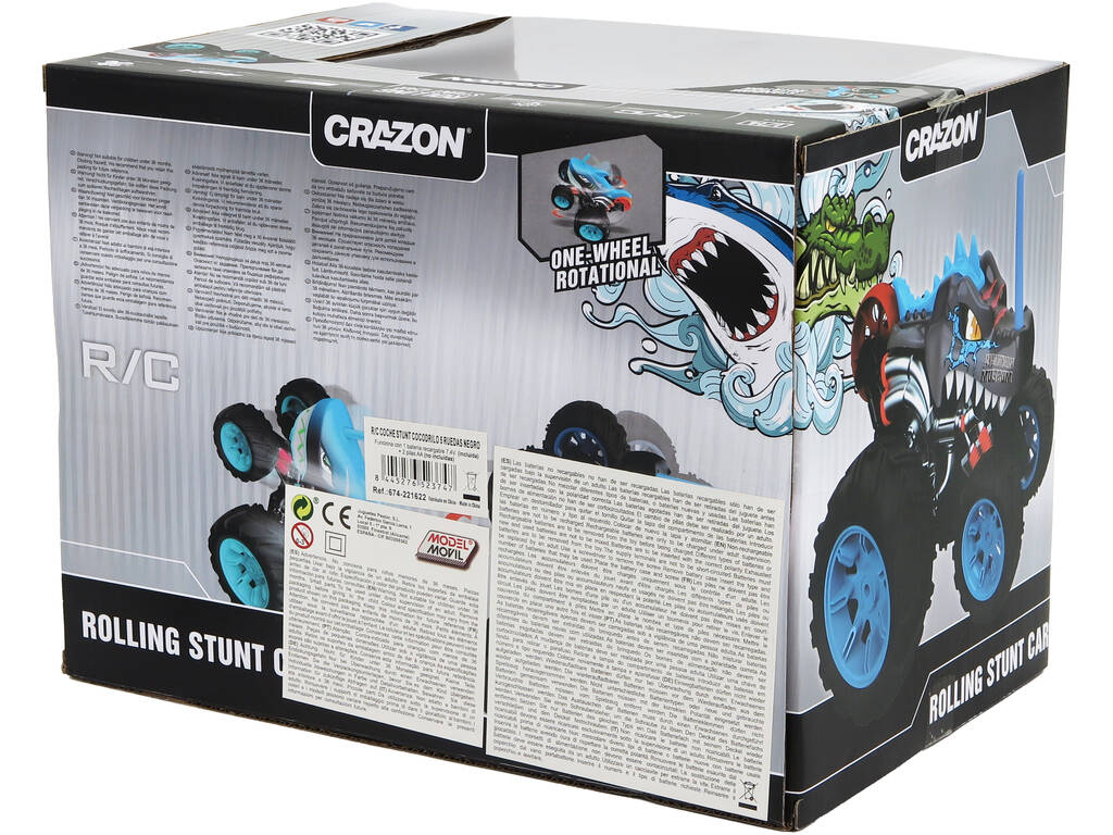 Voiture cascadeuse radiocommandée Crazon à roulettes Crocodile Noir