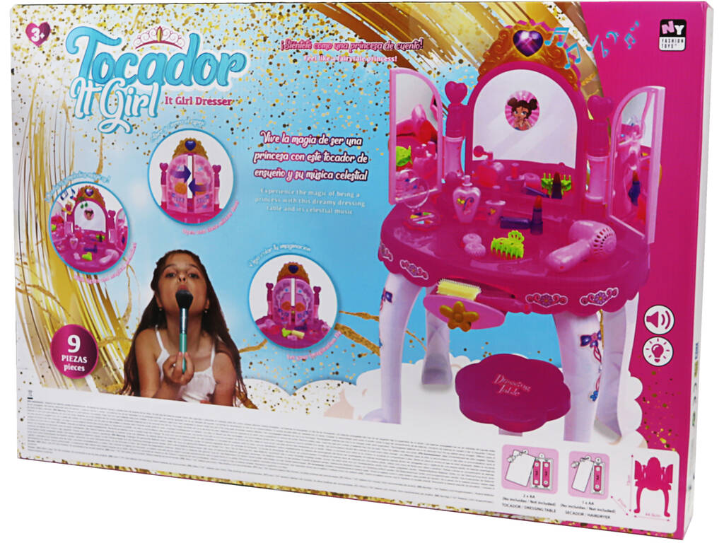 Coiffeuse musicale avec lumière et accessoires