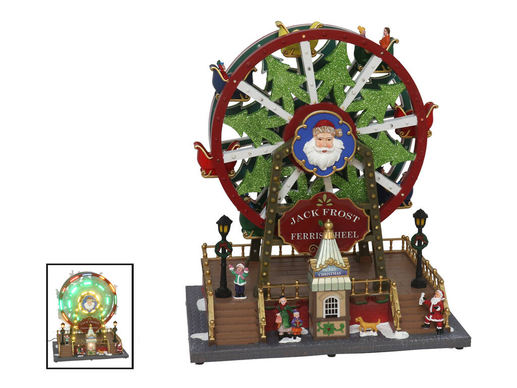Ruota panoramica di Natale da 34x30x20,5 cm con movimento, luce LED e musica