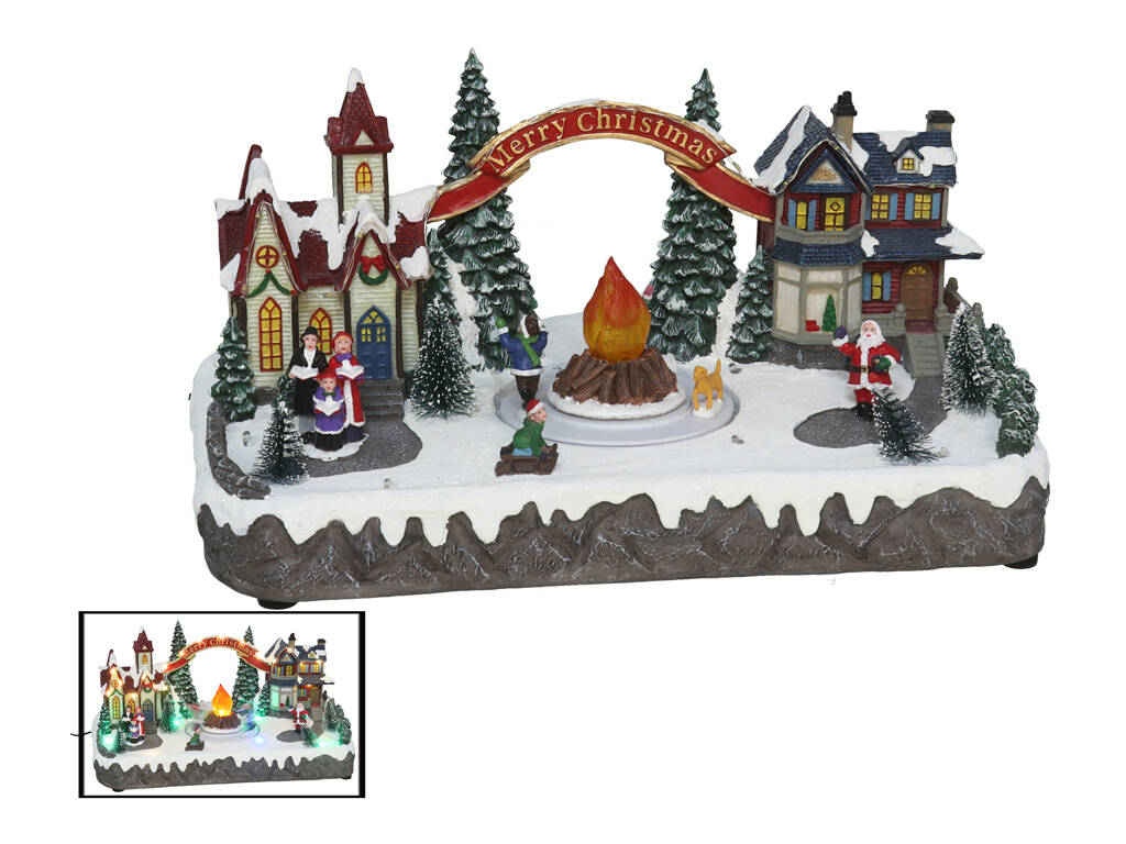 Village de Noël 35x17x20 cm avec mouvement, lumière LED et musique