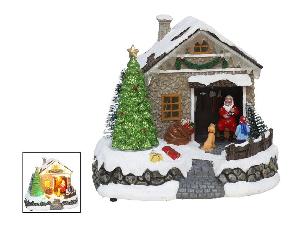 Maison du Père Noël 20x15,5x18 cm avec mouvement, lumière LED et musique
