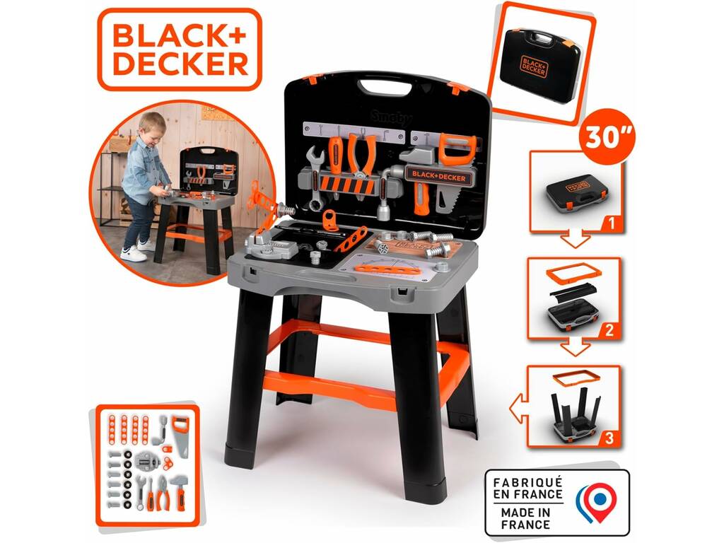 Black & Decker Werkzeugkoffer und Werkbank mit 25 Zubehörteilen