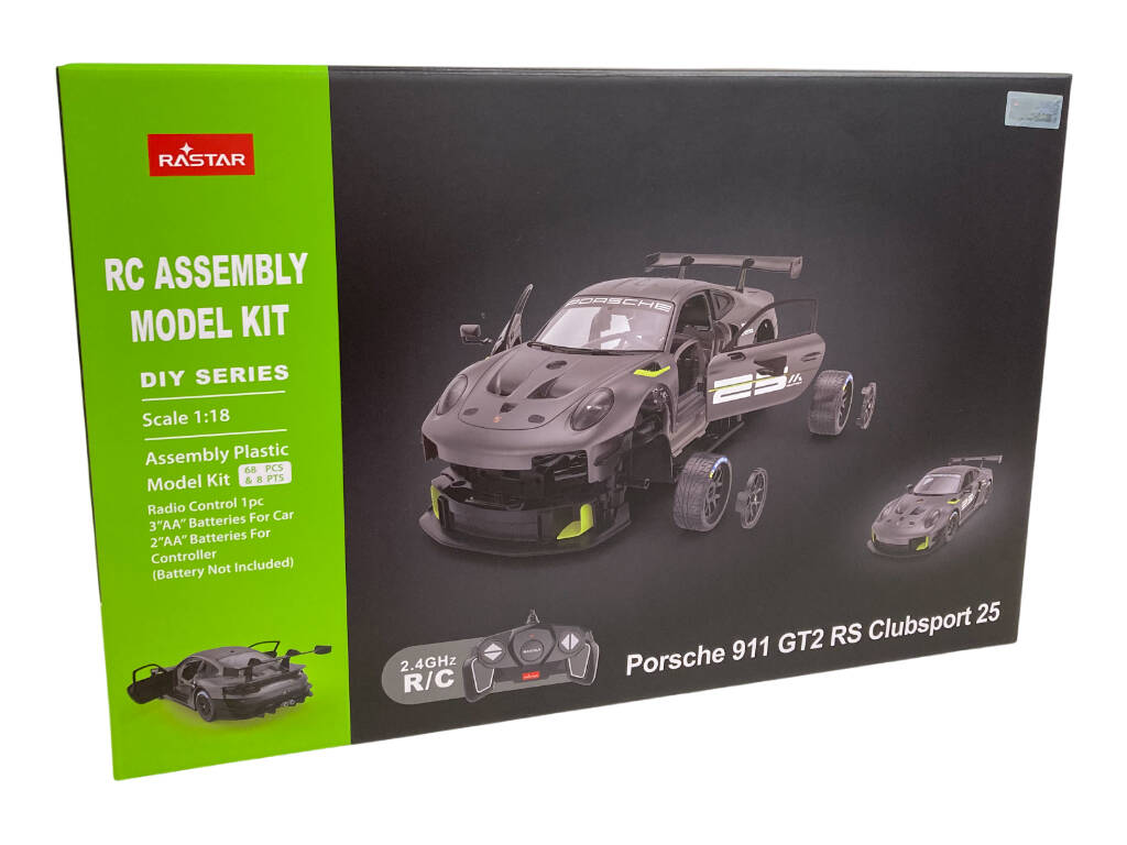 Porsche 911 GT2 RS Clubsport 25 Black Radio Control 1:18 Kit de construction de 68 pièces à assembler